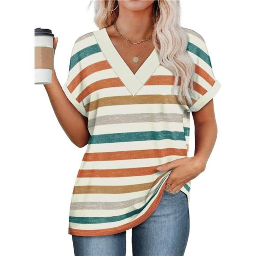Womens Summer Tops Short Dolman Sleeve Shirts 2025 Fashion V Neck - Picture 3 of 6